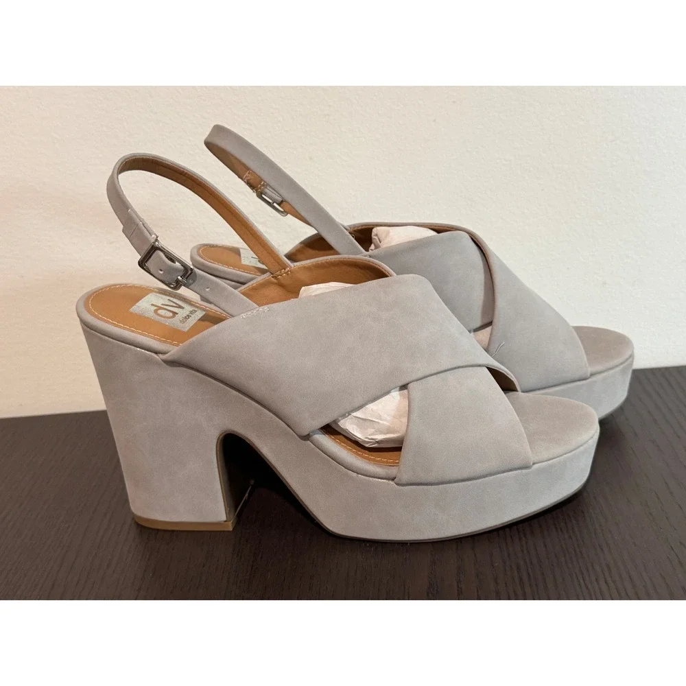 Platform Heels DV Dolce Vita Cypress Womens 11 Grey Crisscross Slingback Sandals